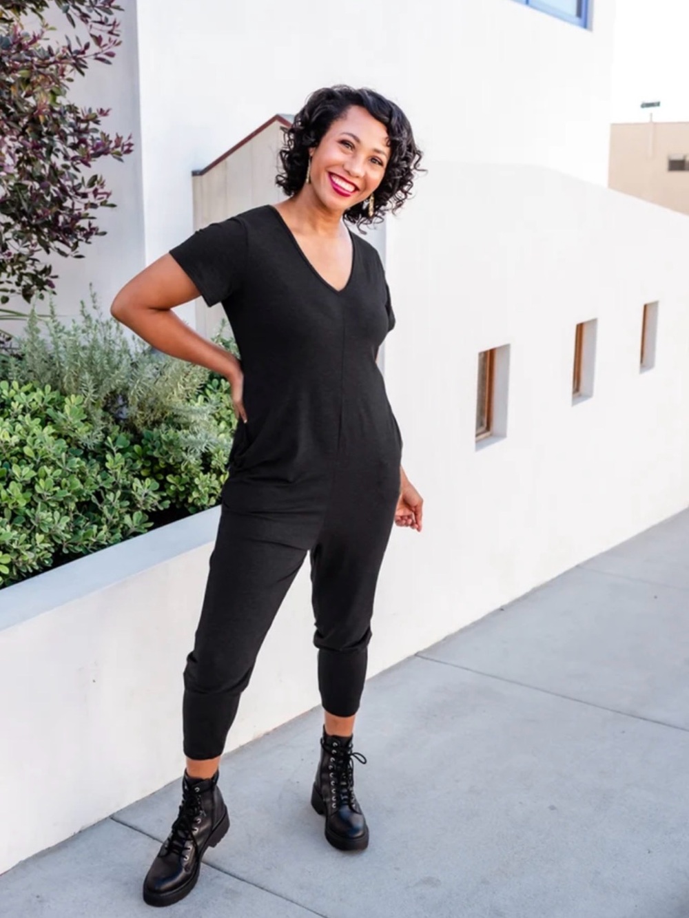 Smash + Tess Black Short-Sleeve Jumpsuit